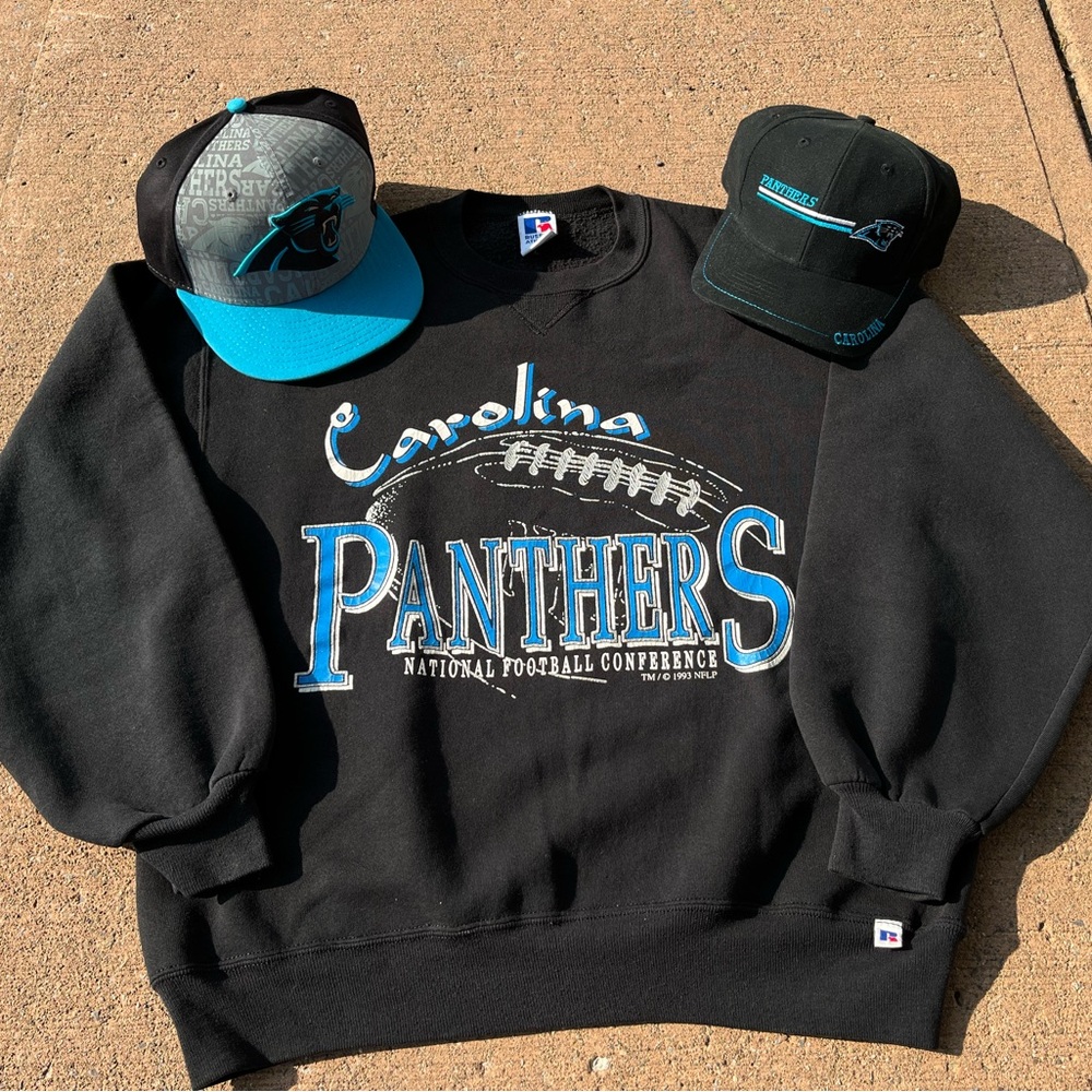 Vintage Carolina Panthers Black Sweater with hats